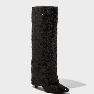 Women's Abba Sequin Foldover Tall Boots Black - A New Day - SIZE 6.5
